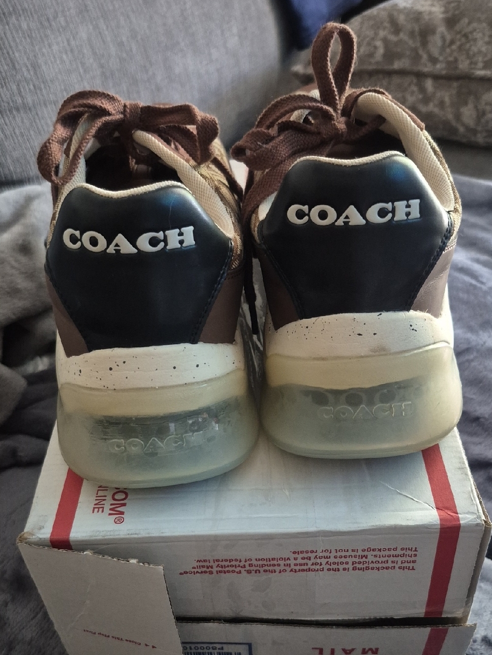 Coach Signature Runner Sneakers Men’s Size 13 Brown Leather And  Tan Fabric - Picture 4 of 6